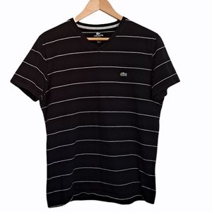 Lacoste Black White Stripe Shirt V-neck 5 Large
